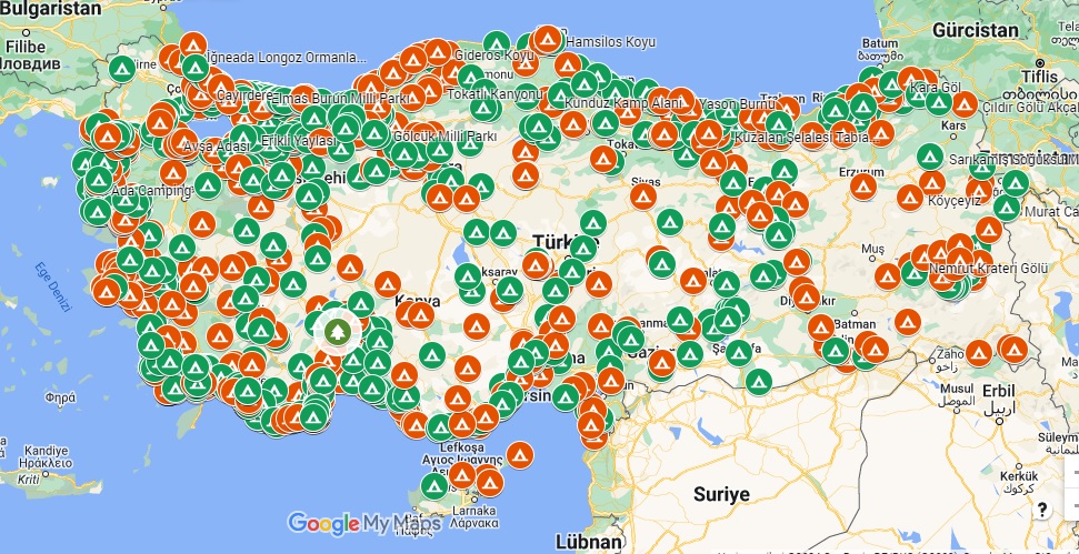 Türkiye Kamp Alanları Haritası